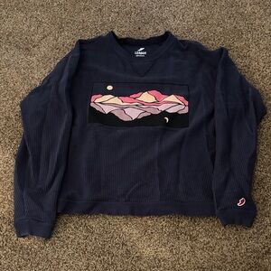 Navy Corduroy Sweater with Mountain Graphic